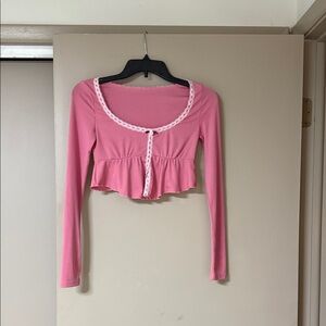 Elegant Pink Lace-Trimmed Crop Top